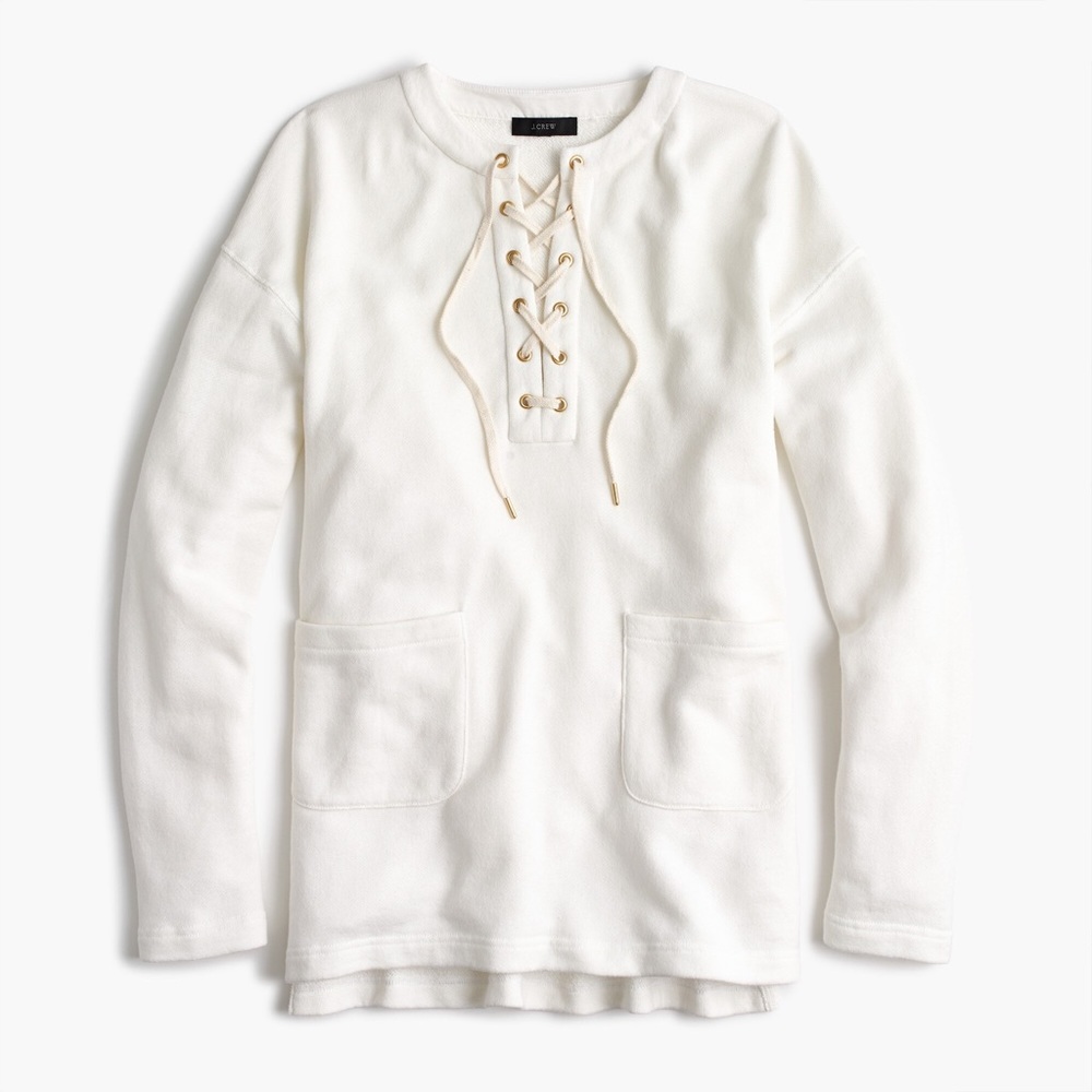 J. Crew Lace Up Sweatshirt Tunic in White Size Small